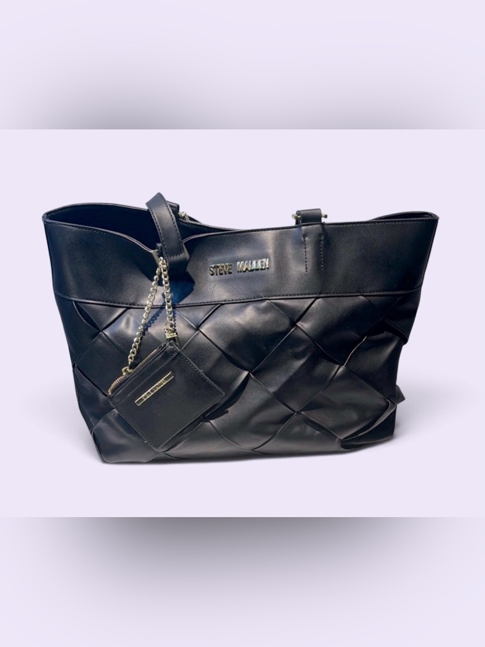 Steve Madden Black Quilted Tote with Metallic Accents